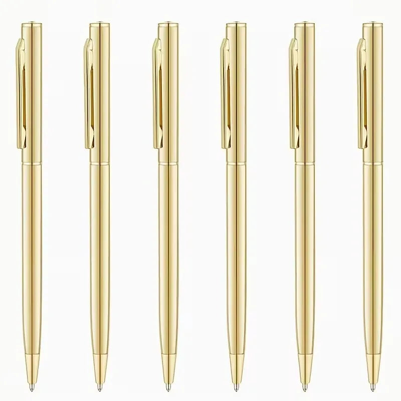 2/6pcs Golden Metal Ultra-Thin Retractable Ballpoint Pen with a Medium Tip, Smooth Writing, Made of Metal, Ideal for Weddings
