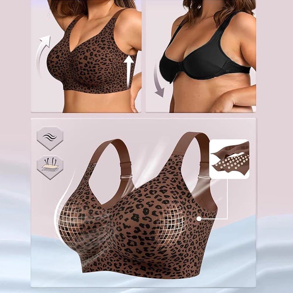 S-4XL Leopard Print Seamless Jelly Bras Full Coverage Brassiere No Underwire Push Up Wireless Bra Seamless Lift Bras Plus Size