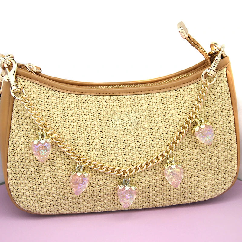 DIY Zinc Alloy Bag Hanging Chain with Cherry Pendant Detachable Shoulder Bag Carrying Chain Handbag Extension Chain for Woman