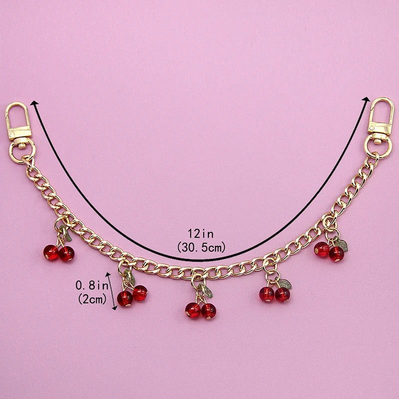 DIY Zinc Alloy Bag Hanging Chain with Cherry Pendant Detachable Shoulder Bag Carrying Chain Handbag Extension Chain for Woman