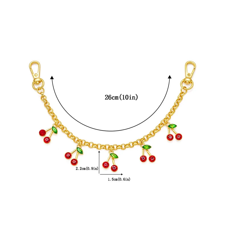 DIY Zinc Alloy Bag Hanging Chain with Cherry Pendant Detachable Shoulder Bag Carrying Chain Handbag Extension Chain for Woman