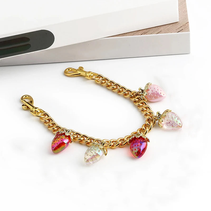 DIY Zinc Alloy Bag Hanging Chain with Cherry Pendant Detachable Shoulder Bag Carrying Chain Handbag Extension Chain for Woman