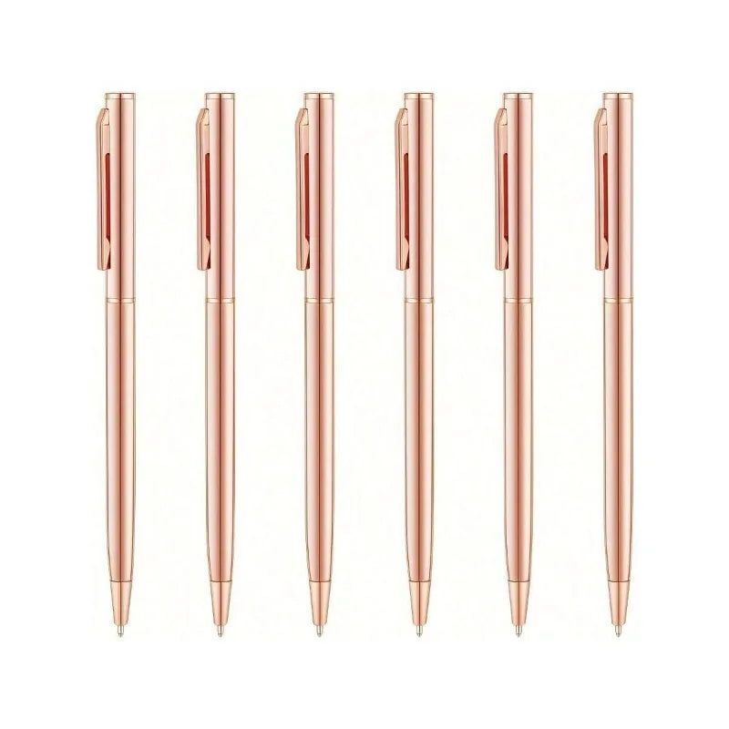 2/6pcs Golden Metal Ultra-Thin Retractable Ballpoint Pen with a Medium Tip, Smooth Writing, Made of Metal, Ideal for Weddings