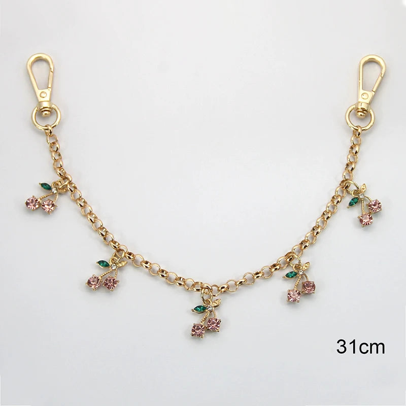 DIY Zinc Alloy Bag Hanging Chain with Cherry Pendant Detachable Shoulder Bag Carrying Chain Handbag Extension Chain for Woman