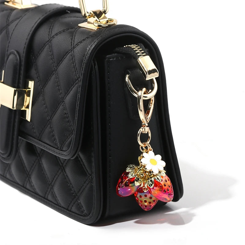 Cute Strawberry Bag Pendant Keychain Heart Flower Daisy Key Chain for Women Girs Bag Pendant Accessories Gift