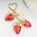 Cute Strawberry Bag Pendant Keychain Heart Flower Daisy Key Chain for Women Girs Bag Pendant Accessories Gift