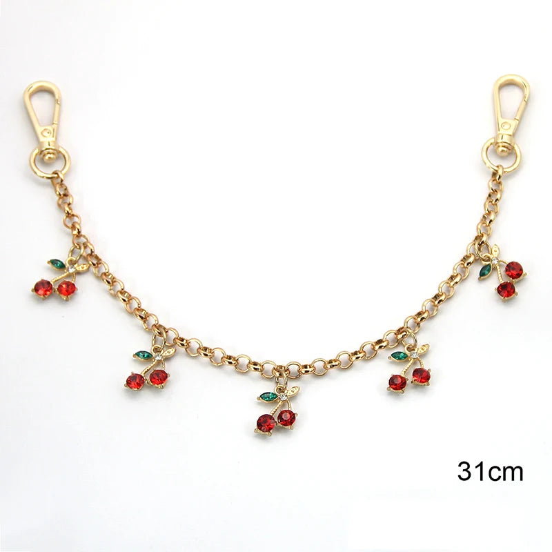 DIY Zinc Alloy Bag Hanging Chain with Cherry Pendant Detachable Shoulder Bag Carrying Chain Handbag Extension Chain for Woman