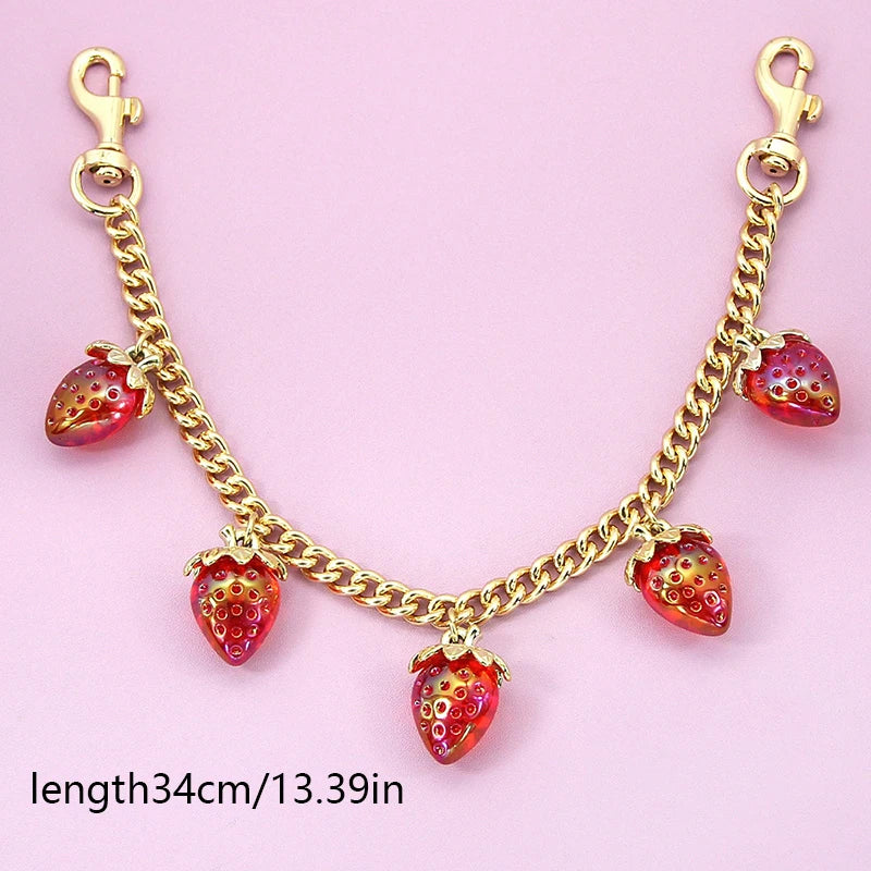 DIY Zinc Alloy Bag Hanging Chain with Cherry Pendant Detachable Shoulder Bag Carrying Chain Handbag Extension Chain for Woman
