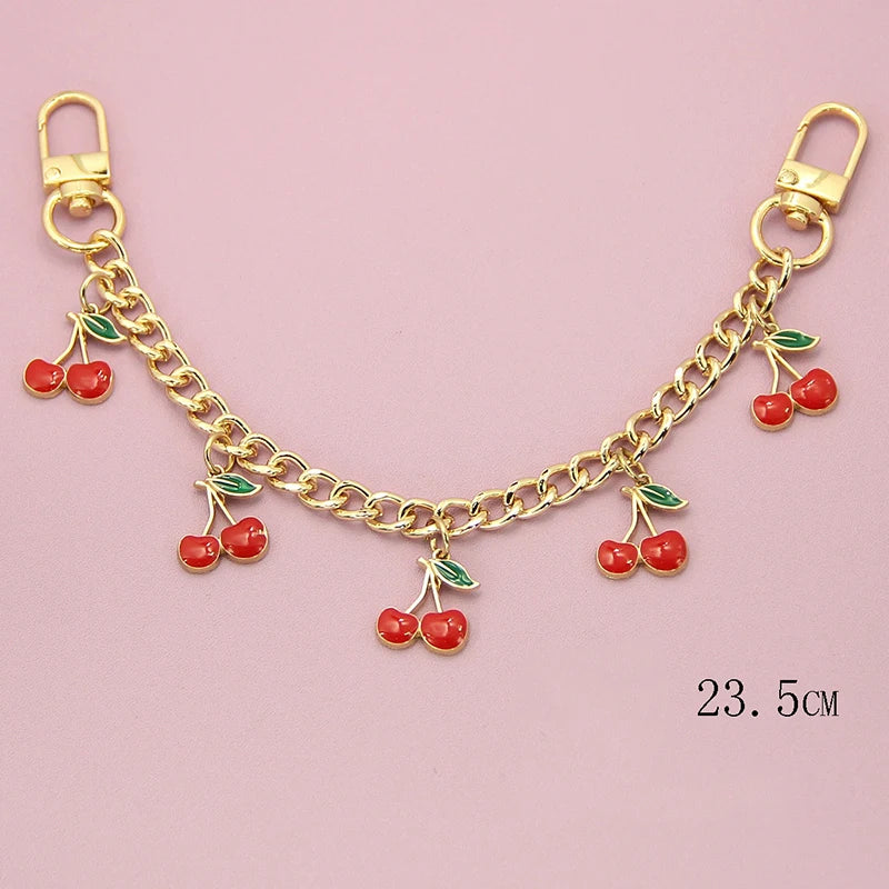 DIY Zinc Alloy Bag Hanging Chain with Cherry Pendant Detachable Shoulder Bag Carrying Chain Handbag Extension Chain for Woman