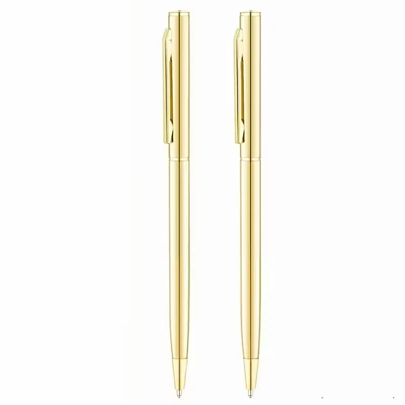 2/6pcs Golden Metal Ultra-Thin Retractable Ballpoint Pen with a Medium Tip, Smooth Writing, Made of Metal, Ideal for Weddings