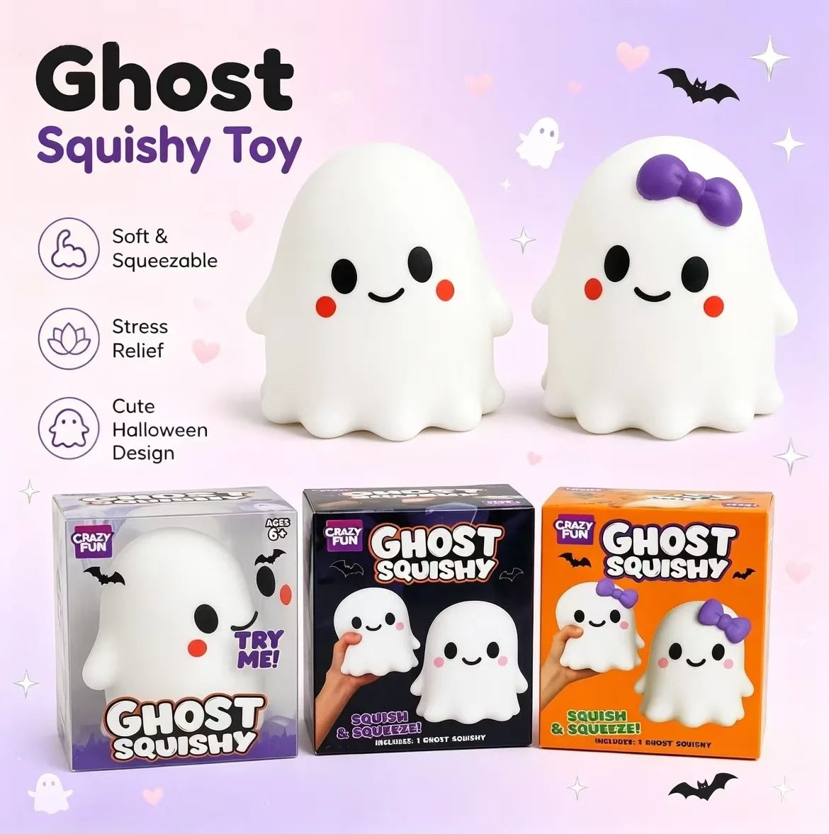 Cute Halloween Ghost Squishy Toy – Slow Rebound Stress Relief Sensory Toy