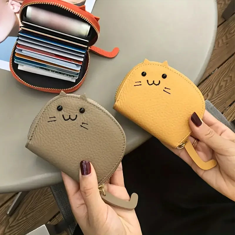 Cartoon Cat Shaped Design Wallet Women's Multi-Card Slots Holder Cute Fashion Faux Leather Coin Purse Creative ID Card Holder