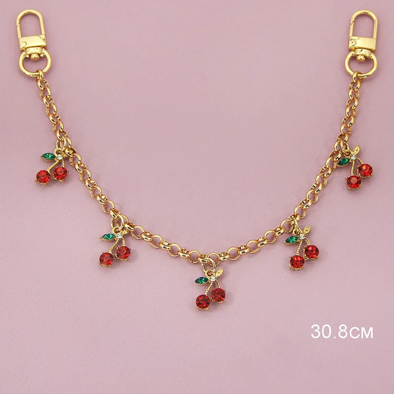 DIY Zinc Alloy Bag Hanging Chain with Cherry Pendant Detachable Shoulder Bag Carrying Chain Handbag Extension Chain for Woman