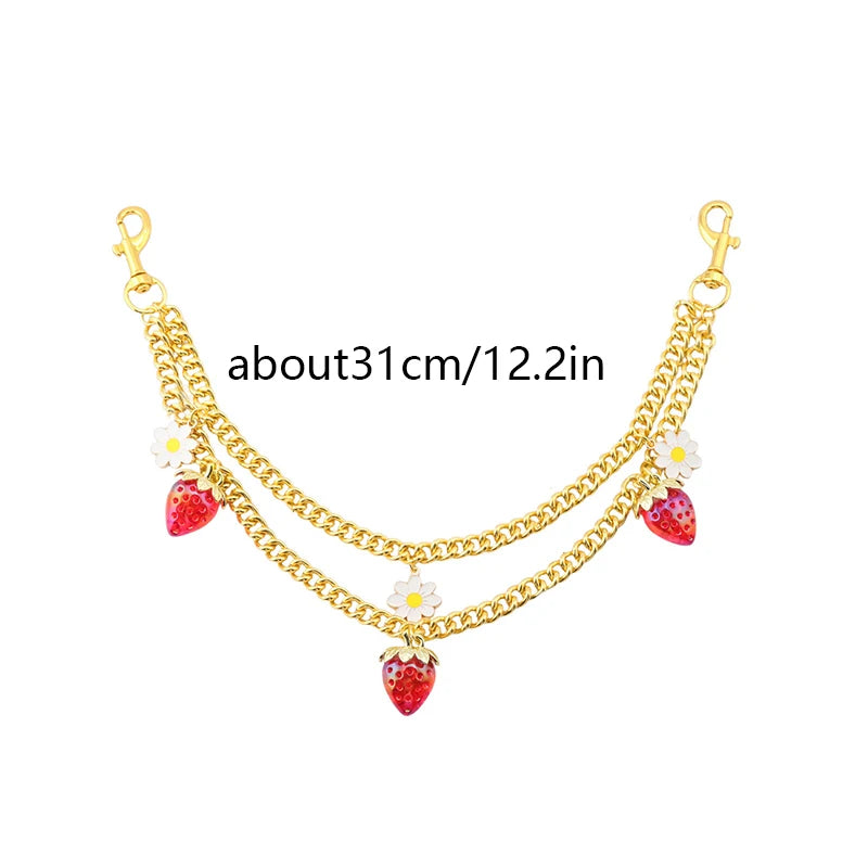 DIY Zinc Alloy Bag Hanging Chain with Cherry Pendant Detachable Shoulder Bag Carrying Chain Handbag Extension Chain for Woman