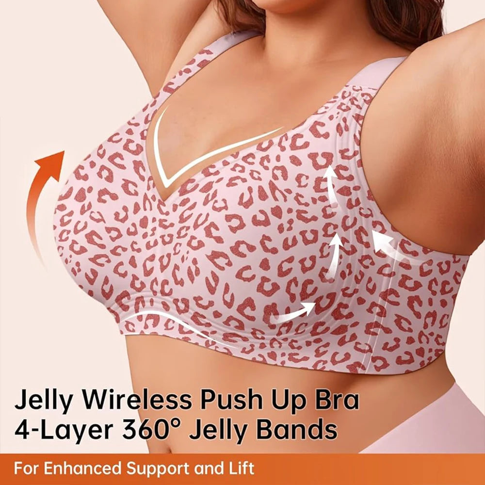 S-4XL Leopard Print Seamless Jelly Bras Full Coverage Brassiere No Underwire Push Up Wireless Bra Seamless Lift Bras Plus Size